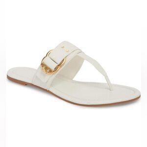 Tory Burch Sandals Marsden Thong Gold Detail in White Leather